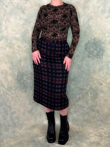 90s Check Knit Pencil Skirt