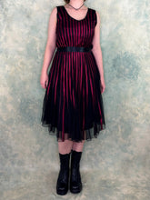 Red Satin Stripe Mesh Dress