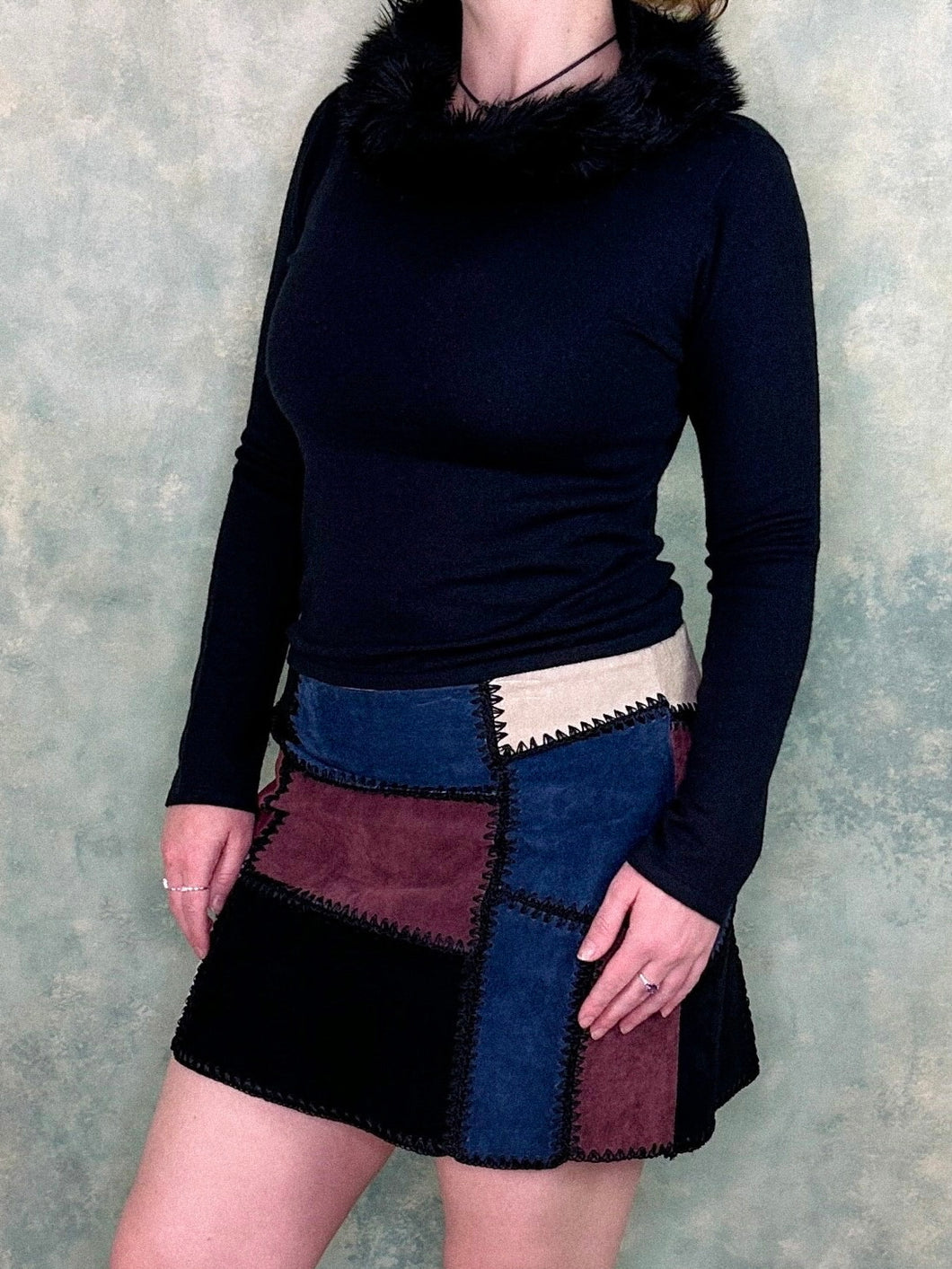 Suede Patchwork Mini Skirt