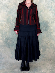 1990s Pimkie Black Red Pinstripe Corset Style Top