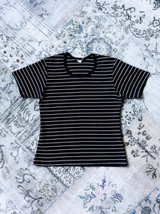 1990s Black & White Ribbed Striped T-Shirt