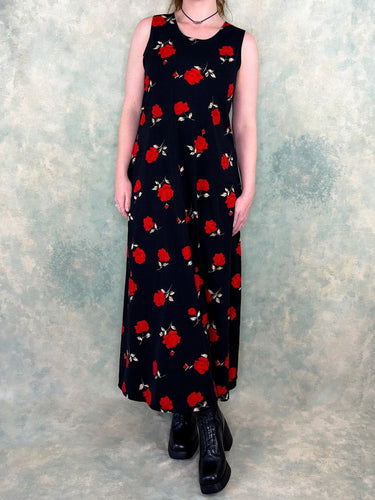 Grunge Red Roses Floral Maxi Dress