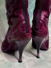 Rare Vintage 1990s El Dantes Red Ornate Snakeskin Knee High Fur Stiletto Boots