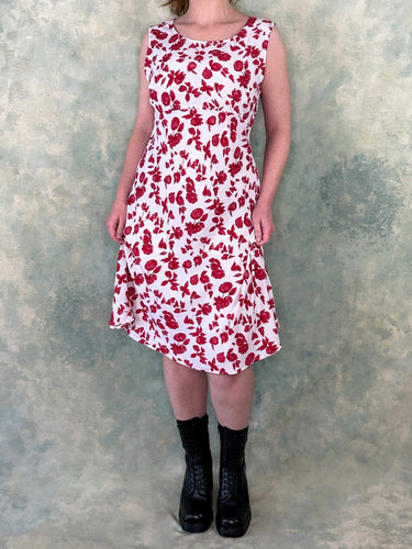 Grunge White & Red Floral Print Dress