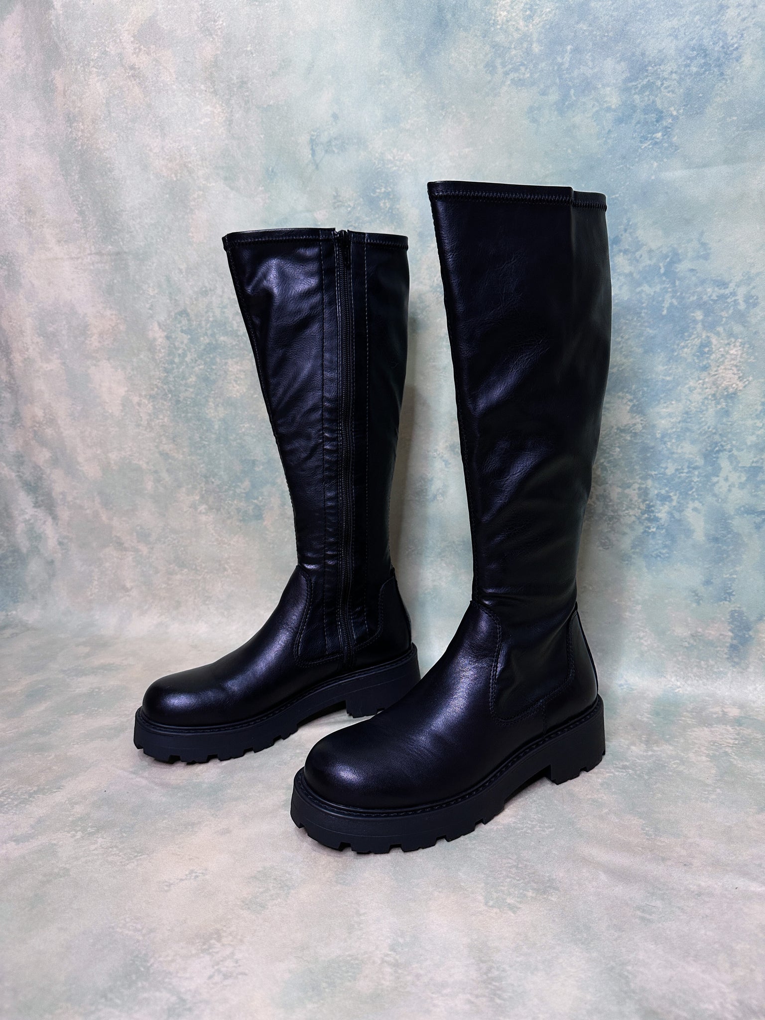 Cosmo 2.0 Black Leather Knee Boots Off Duty Underground