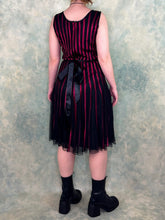 Red Satin Stripe Mesh Dress