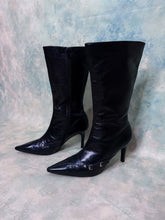 Sachi Black Leather Dual Buckle Stiletto Boots no