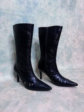 Sachi Black Leather Dual Buckle Stiletto Boots no
