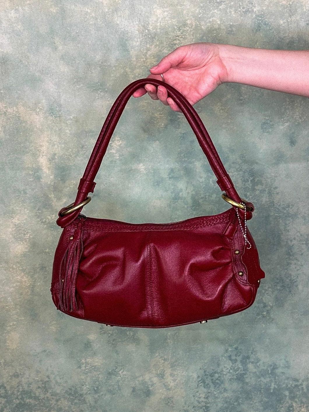 1990s Armoni Blood Red Leather Shoulder Bag