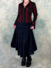1990s Pimkie Black Red Pinstripe Corset Style Top