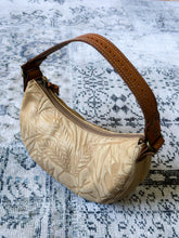 Floral Embossed Tan Brown Leather Mini Handbag