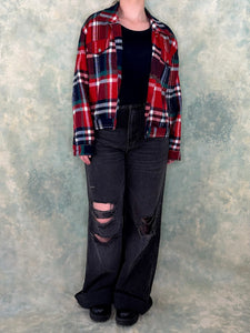 1990s Origin Red Tartan Trucker Jacket