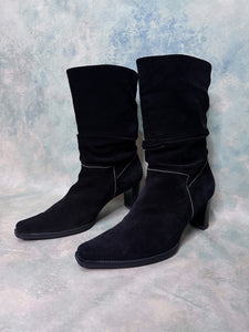 Gabor Black Suede Contrast Stitch Slouch Boots