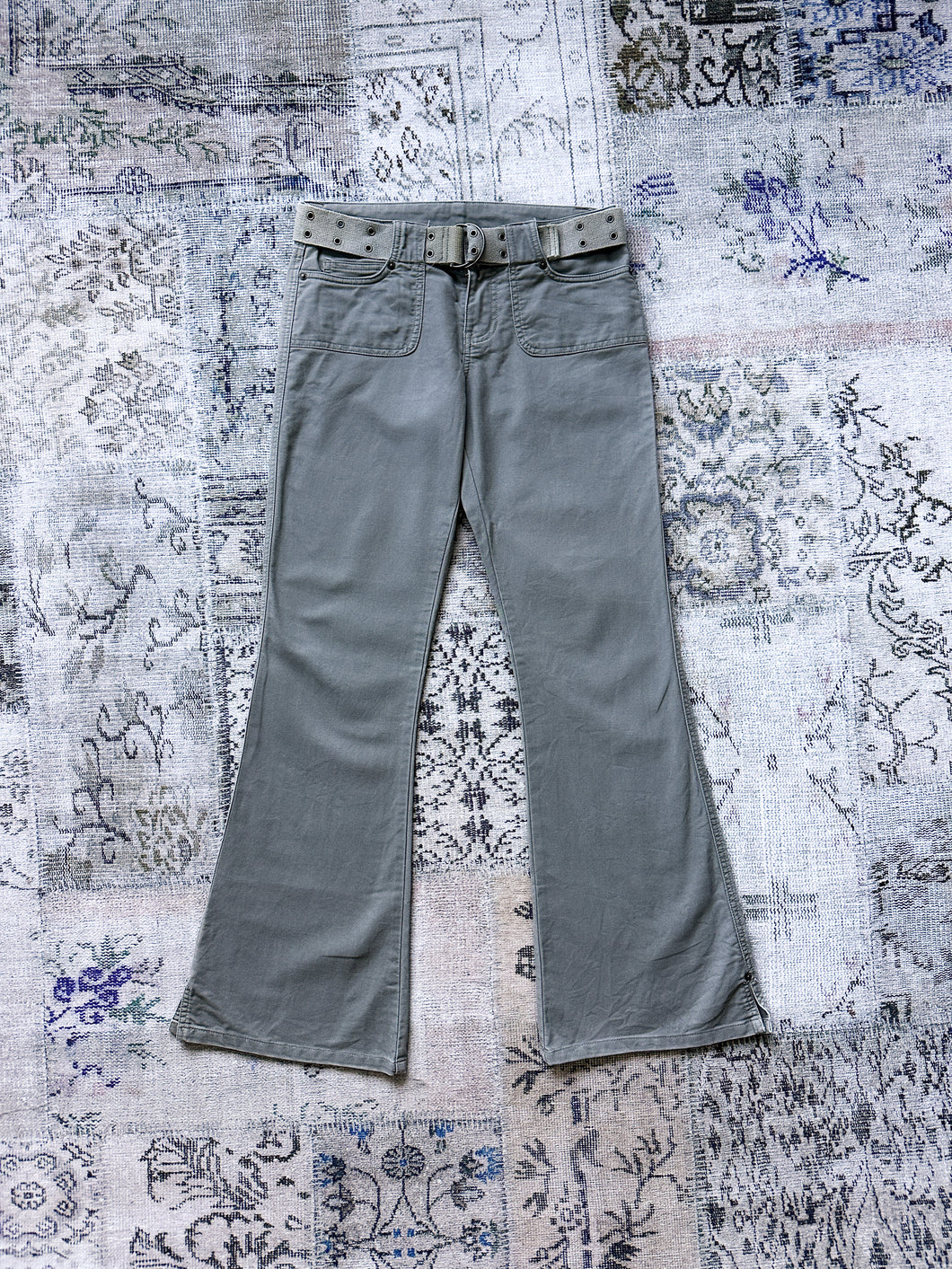 1990s Cargo Grommet Belt Low Rise Flared Pants