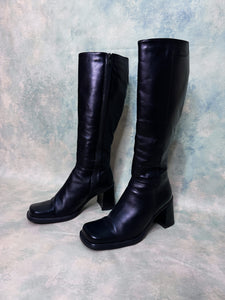 1990s Ellen Blake Black Leather Knee High Boots
