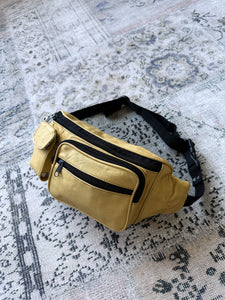 y2k 2000s Mustard Yellow Leather Large Bum Bag