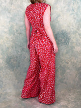 90s Red Floral Check Jumpsuit