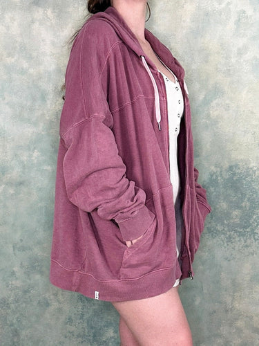 Elm Muted Red Cotton Patchwork Hoodie Jacket