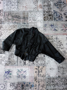 1990s Duke Italian Leather Cropped Buckle Bomber Jacket