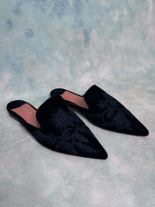 Tony Bianco Floral Embroidered Black Velvet Slides