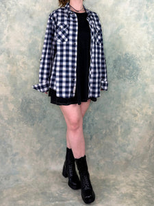 Jeans West Navy Blue & White Plaid Long Sleeve Shirt