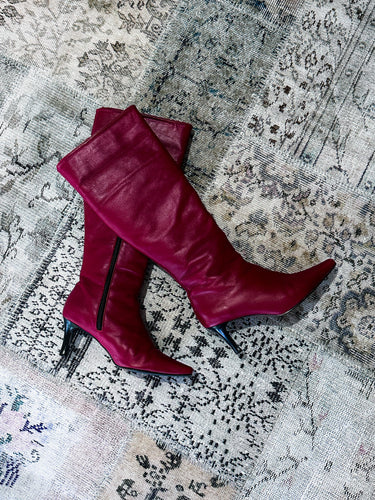 1990s Red Leather Knee High Boots