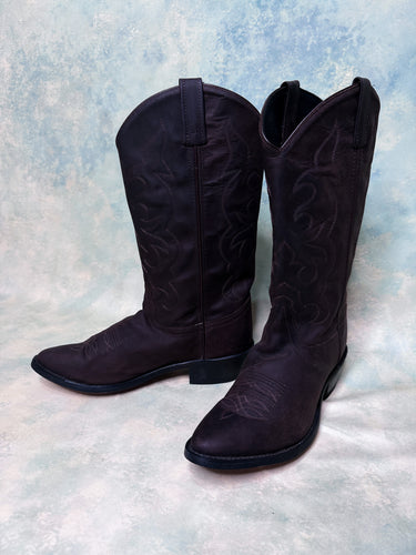 Dark Brown Leather Embroidered Cowboy Boots