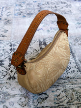 Floral Embossed Tan Brown Leather Mini Handbag