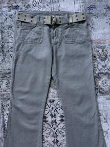 1990s Cargo Grommet Belt Low Rise Flared Pants