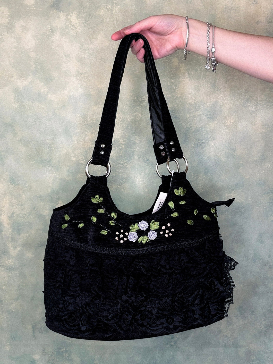 Velvet Frill Lace Rose Handbag