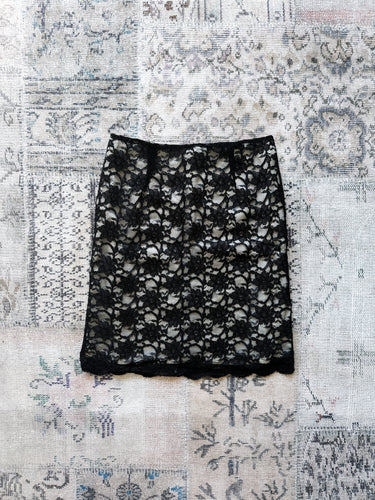 90s Black Floral Lace Mini Skirt