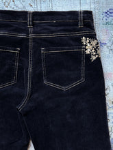 Queenspark Embroidered Floral Black Corduroy Pants