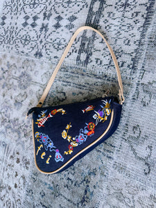 y2k 2000s Denim Embroidered Mini Handbag