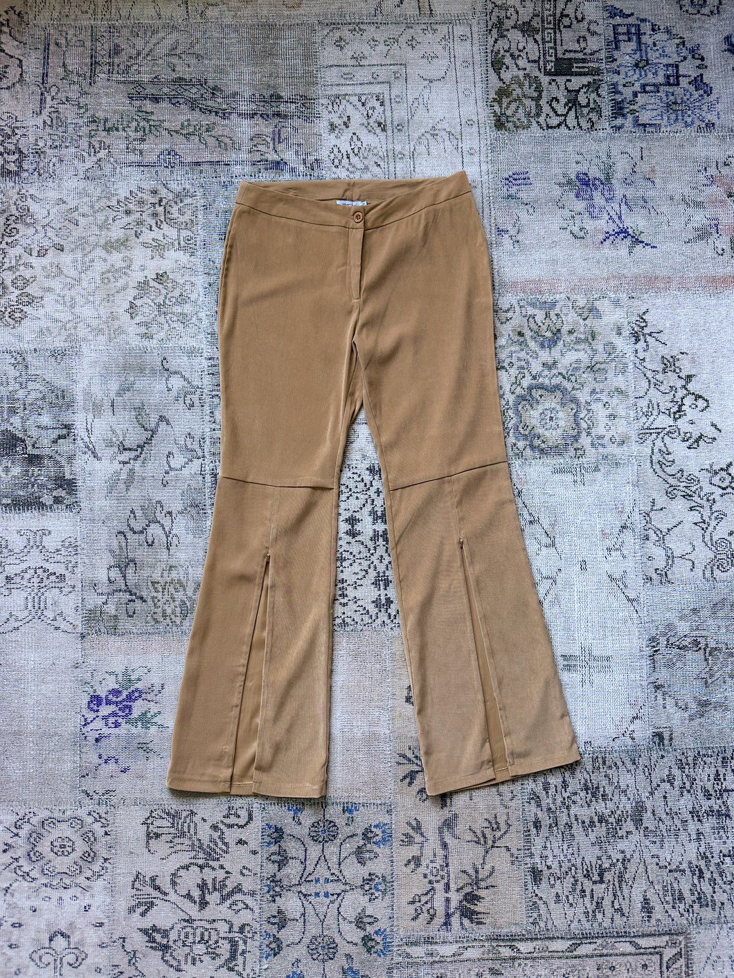 Jemny y2k Tan Zip Flare Pants