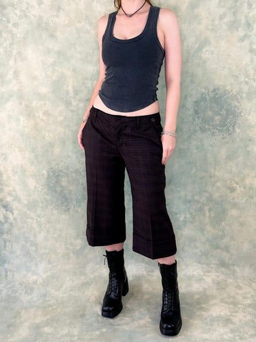 y2k Brown Plaid Capri Pants