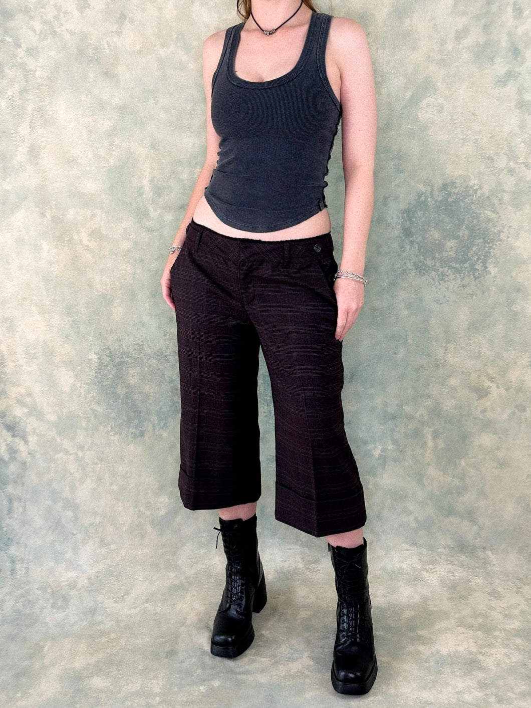 y2k Brown Plaid Capri Pants