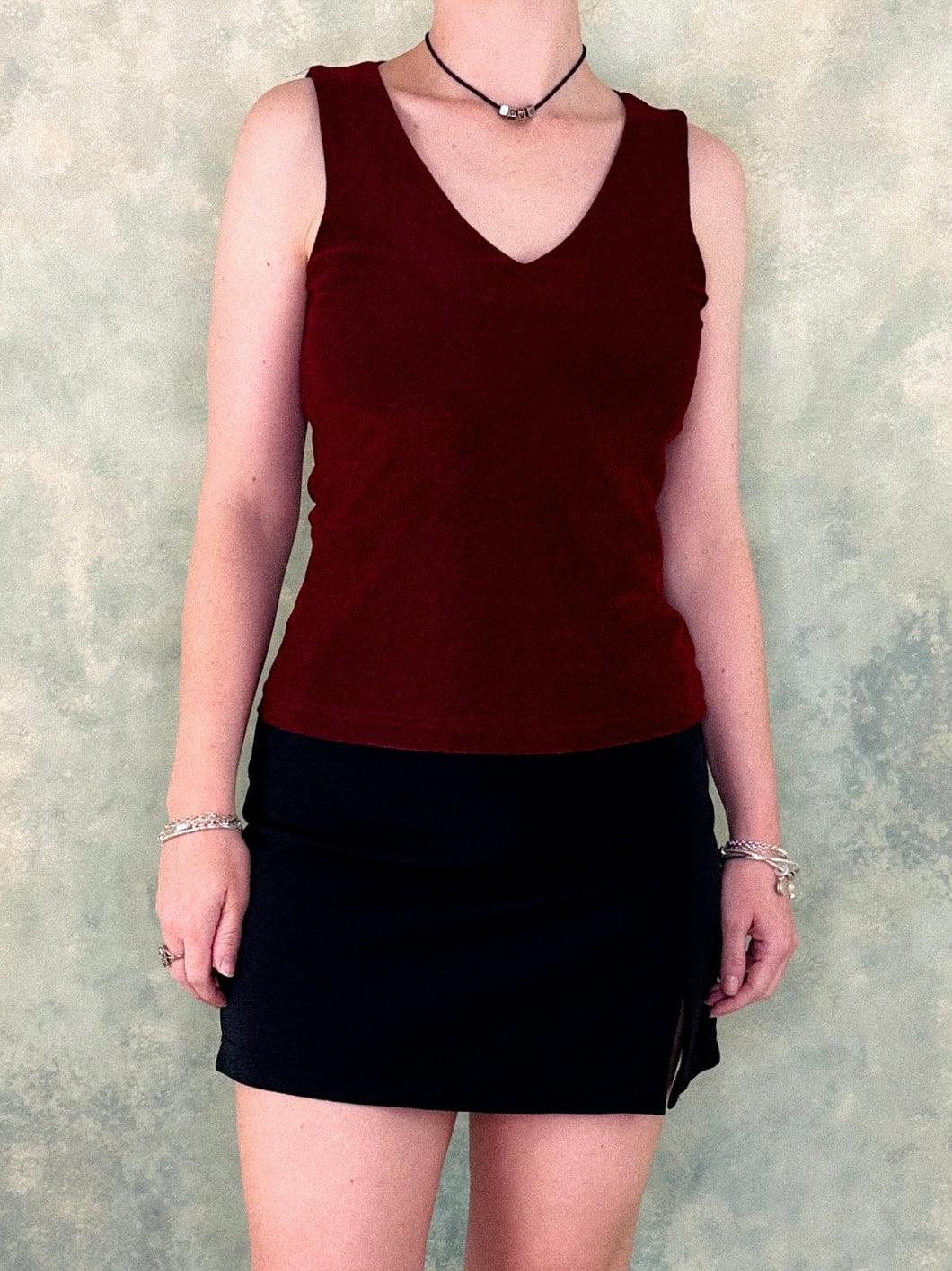 90s Wine Red Slinky V Neck Tank