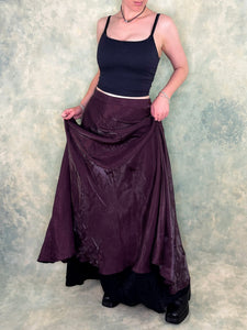 1990s Laura K Dark Plum Satin Maxi Skirt