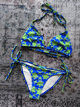 y2k 2000s Morocco Blue & Lime Green Hawaiian Print Bikini