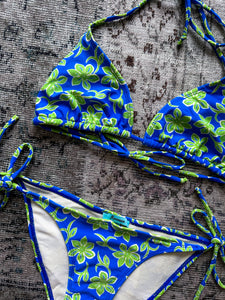 y2k 2000s Morocco Blue & Lime Green Hawaiian Print Bikini