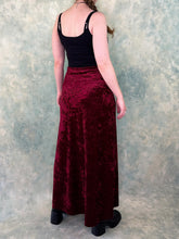 1990s Silhouette Blood Red Crushed Velvet Maxi Skirt