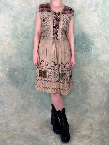 Deadstock Boho Patchwork Plaid Embroidered Corset Dress