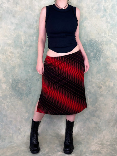 90s Red Striped Mesh Skirt