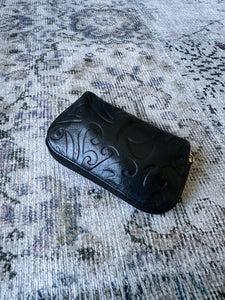 Ornate Embossed Black Leather Coin Purse