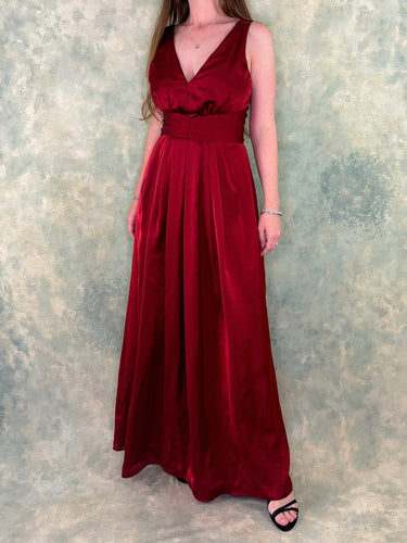 y2k 2000s Dusk Blood Red Elegant Satin Formal Gown