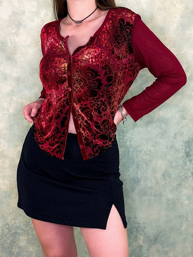 Glory y2k Red Velvet Floral Top